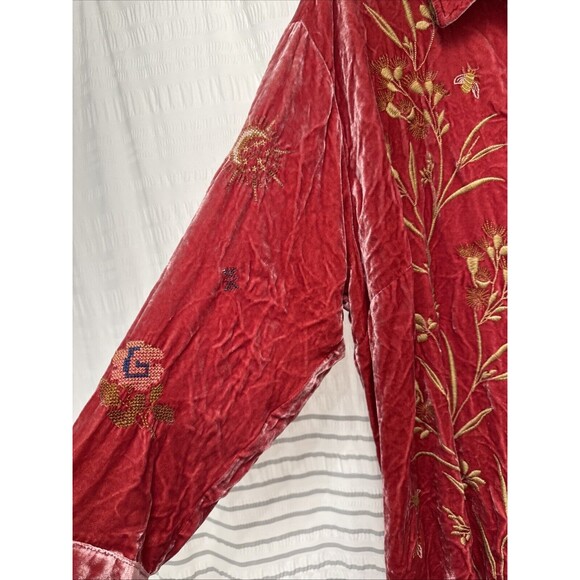 Johnny Was Tunic Shirt Button Up 3XL‎ Red Velvet Oversized Floral Embroidered - Picture 6 of 15